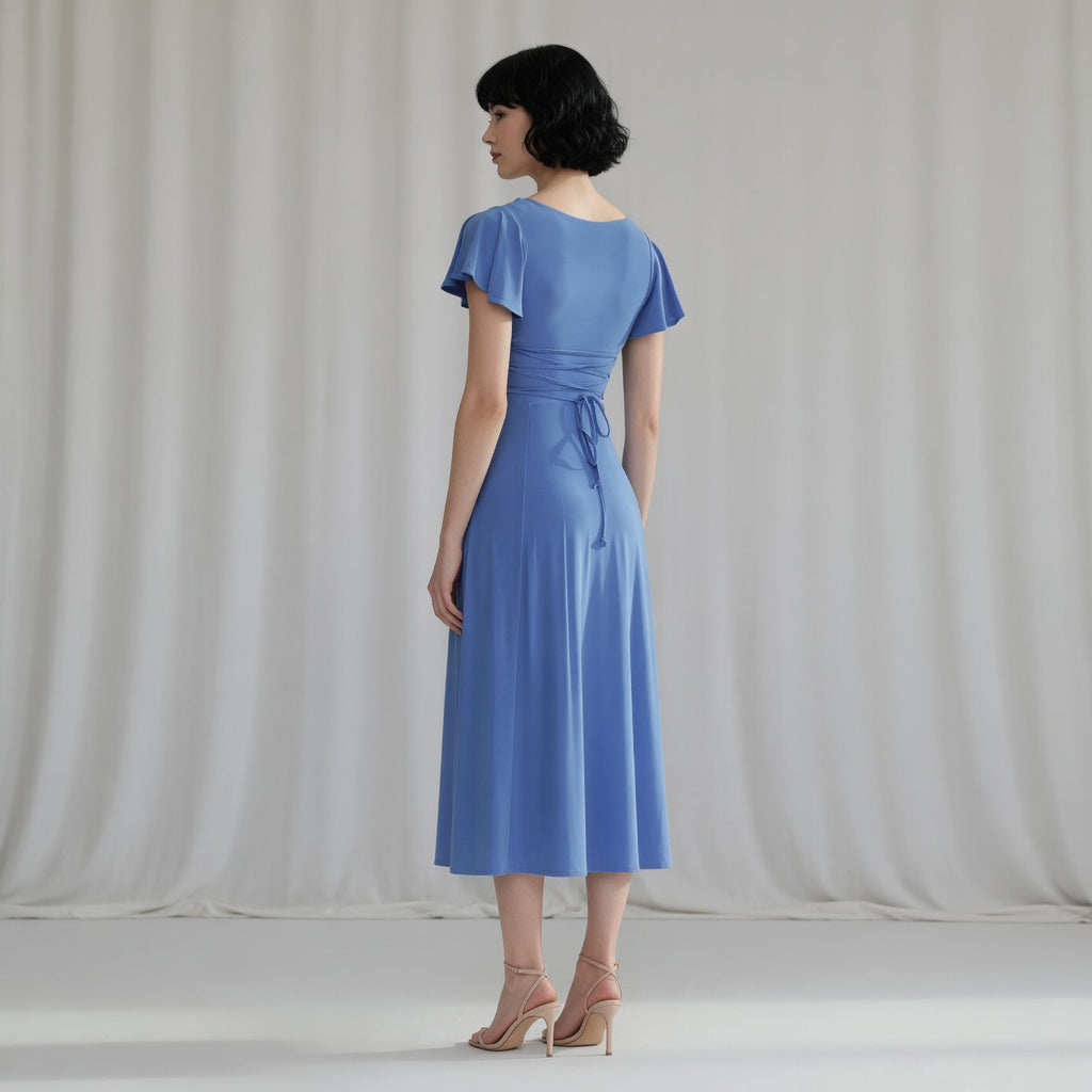 The Elara Flutter Sleeve Sweetheart Midi Dress