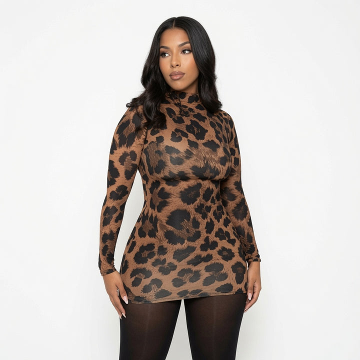 The Elara Leopard Long Sleeve Mini Dress