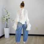 The Elara Tiered Ruffle Sheer Mesh Long Sleeve Top