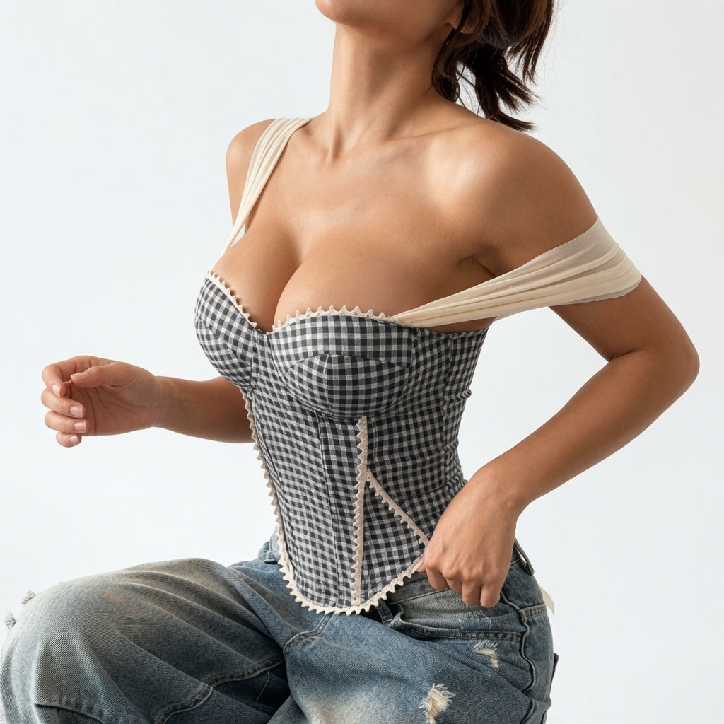 The Elara Ribbon Gingham Corset Top