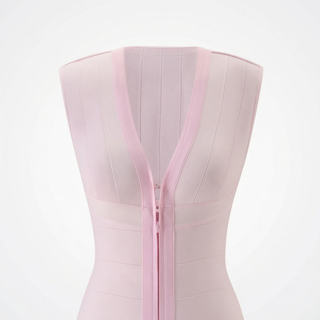The Elara Bodycon Zip-Front  Bandage Mini Dress