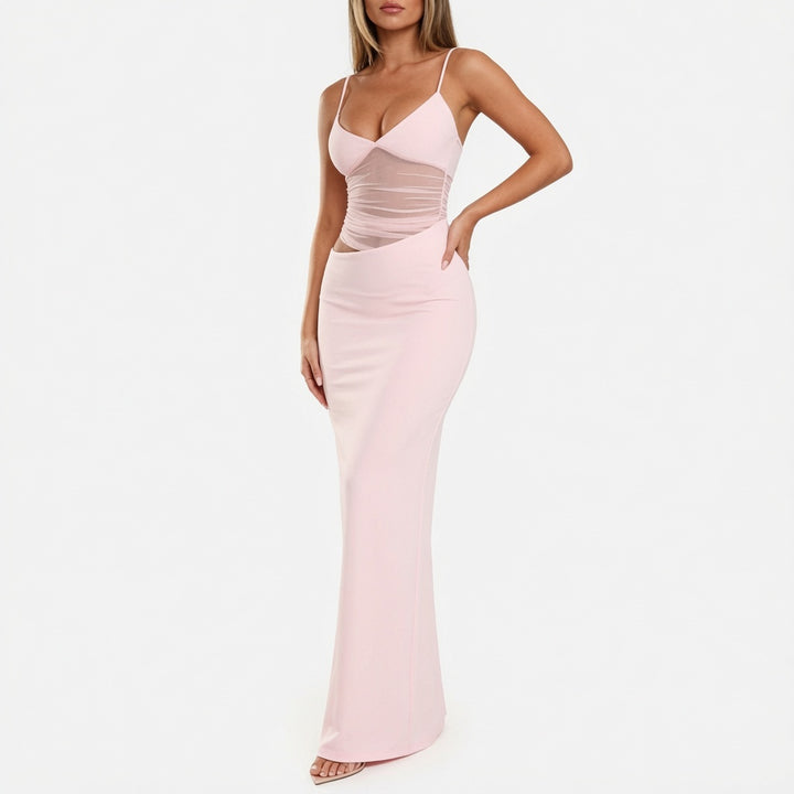 The Elara Sheer Mesh Cami Maxi Dress