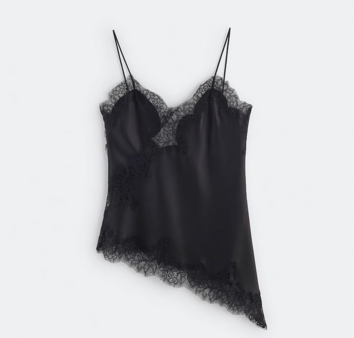 The Elara Asymmetric Satin Lace Cami Top