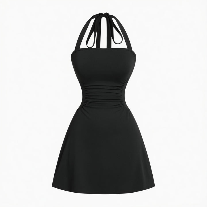 The Elara Sculpting Halter Mini Dress