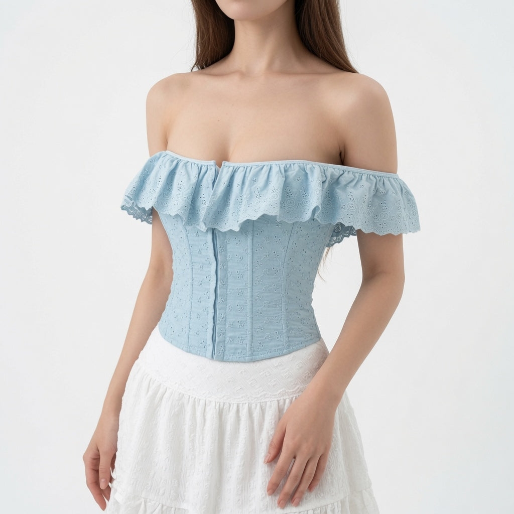 The Elara Ruffle Off-Shoulder Corset Top