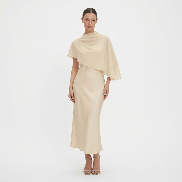 The Elara Celeste Cape Maxi Dress