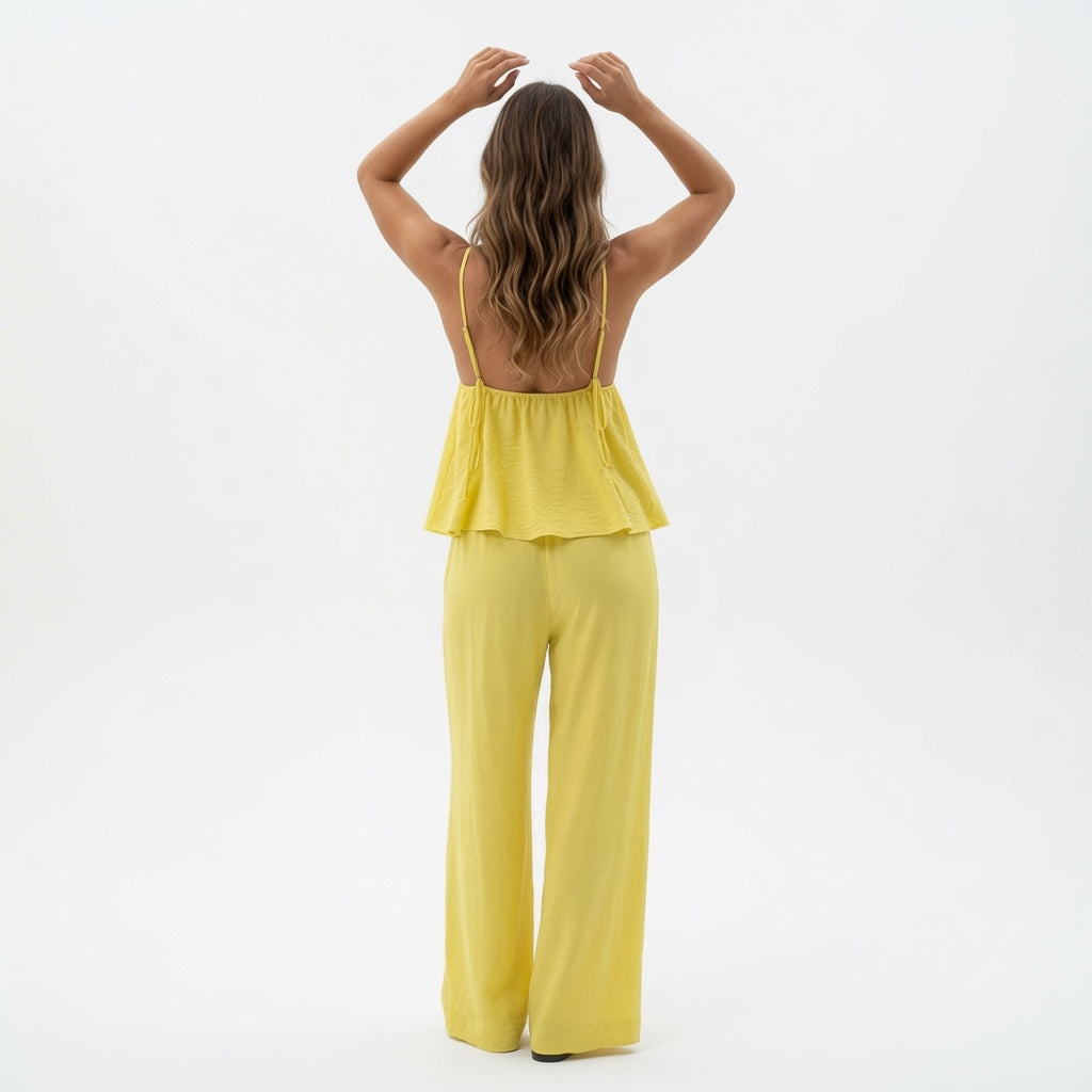 The Elara Luxe Draped Cami Wide Leg Set