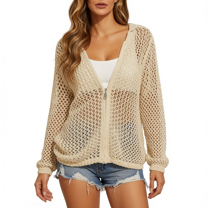 The Elara Open-Knit Hooded Zip Cover-Up