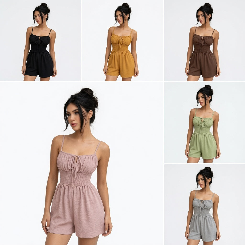The Elara Smocked Tie Front Romper