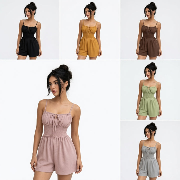 The Elara Smocked Tie Front Romper