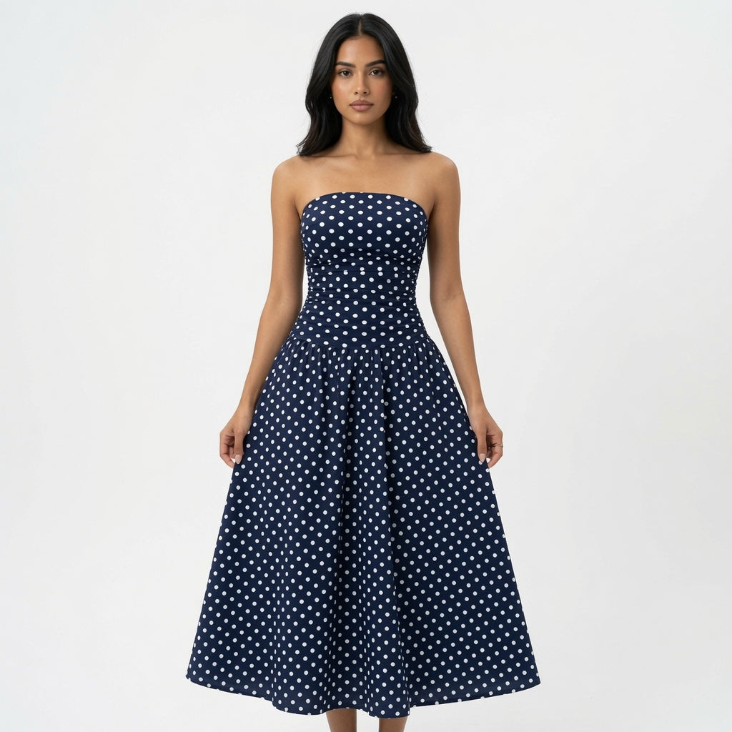 The Elara Stretch Polka Dot Maxi Dress