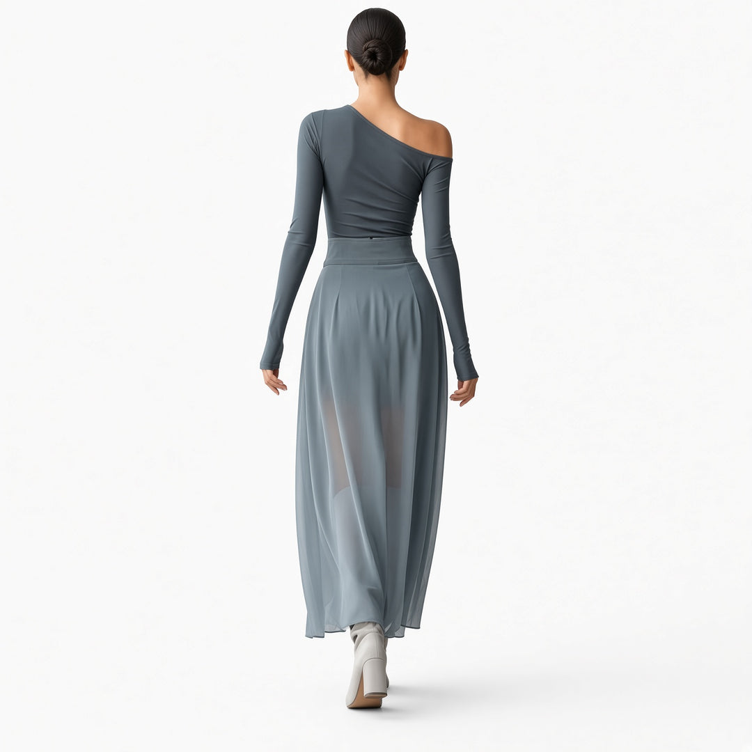 The Elara One-Shoulder Chiffon Two-Piece Set