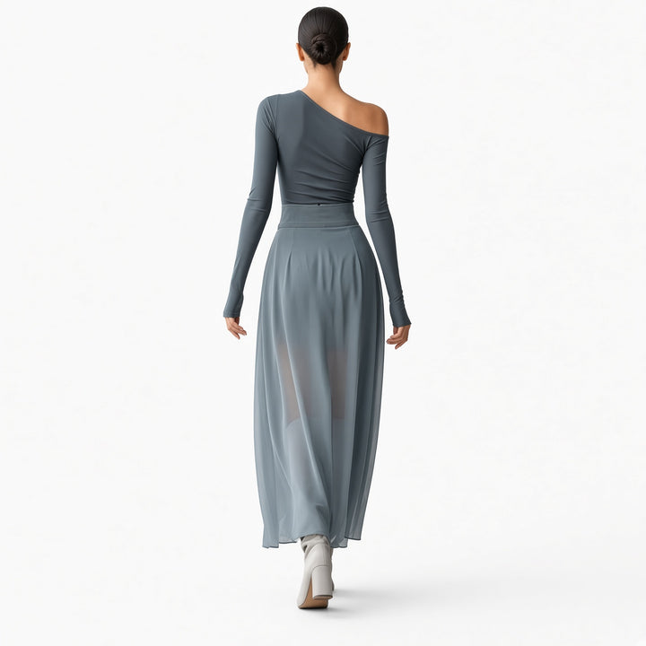 The Elara One-Shoulder Chiffon Two-Piece Set