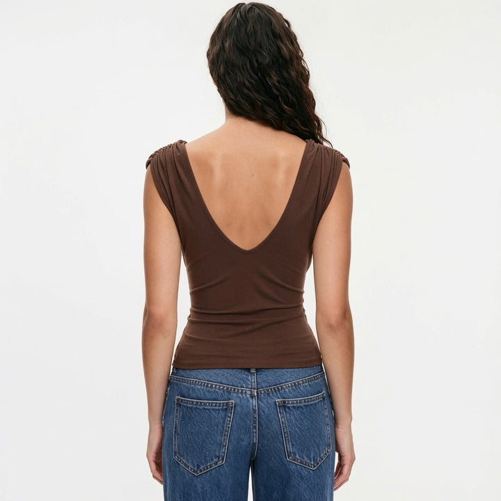 The Elara Twist-Front Deep V Sleeveless Top