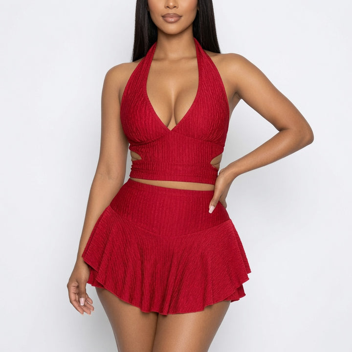 The Elara Soleil Backless Ruffle Two Piece Set