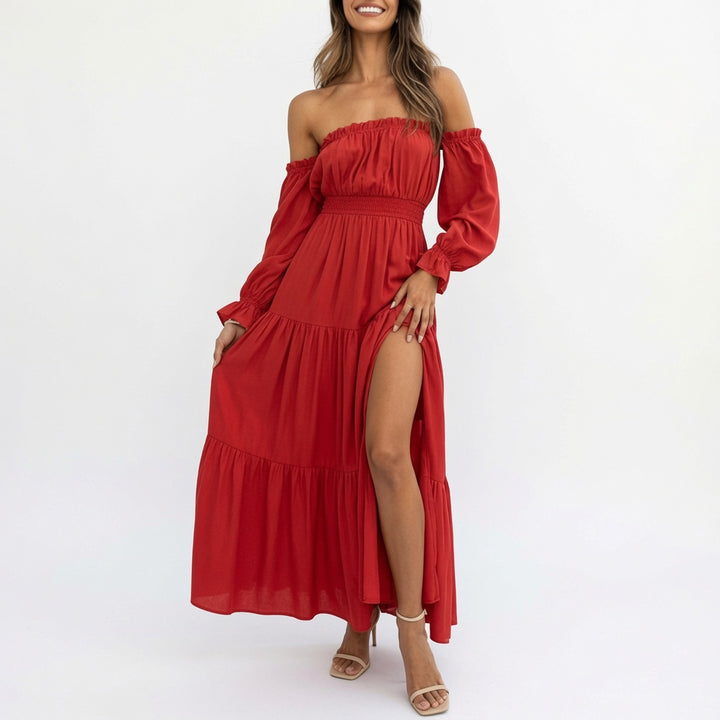 Boho Off-Shoulder Smocked Tiered Maxi Dress