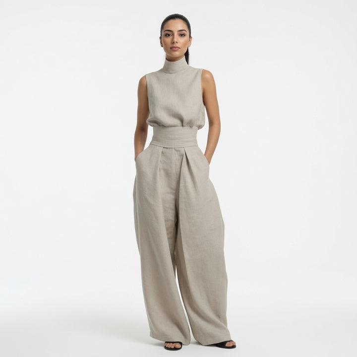 The Elara Mock Neck Wide Leg Two Piece Set