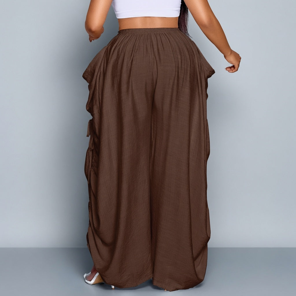 The Elara Wide Leg Cargo Pants with Adjustable Ties
