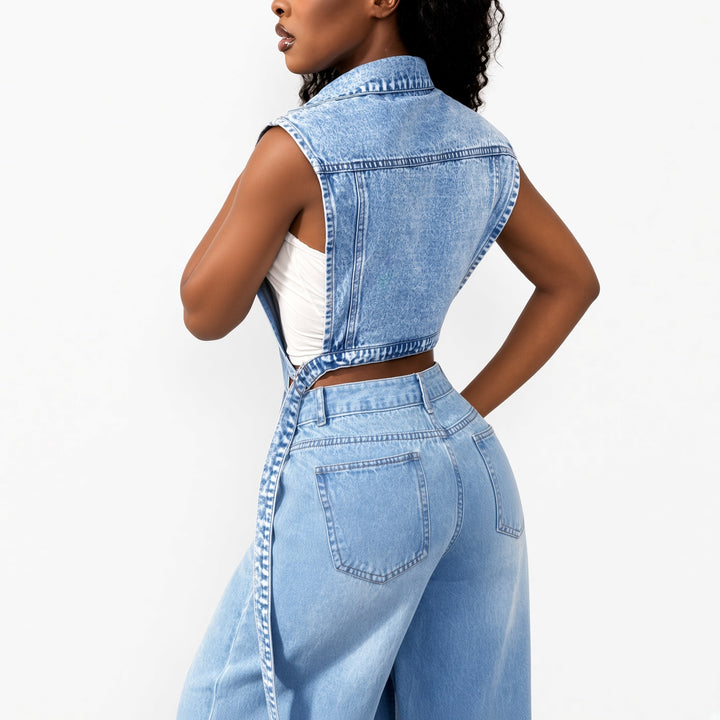 The Elara Longline Sleeveless Denim Vest