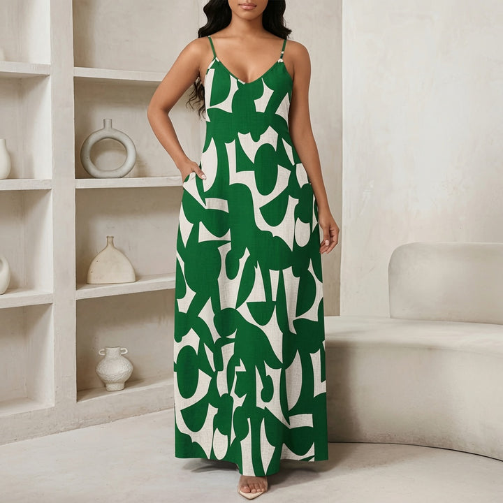 The Elara Loose Fit Graphic Maxi Dress with Pockets