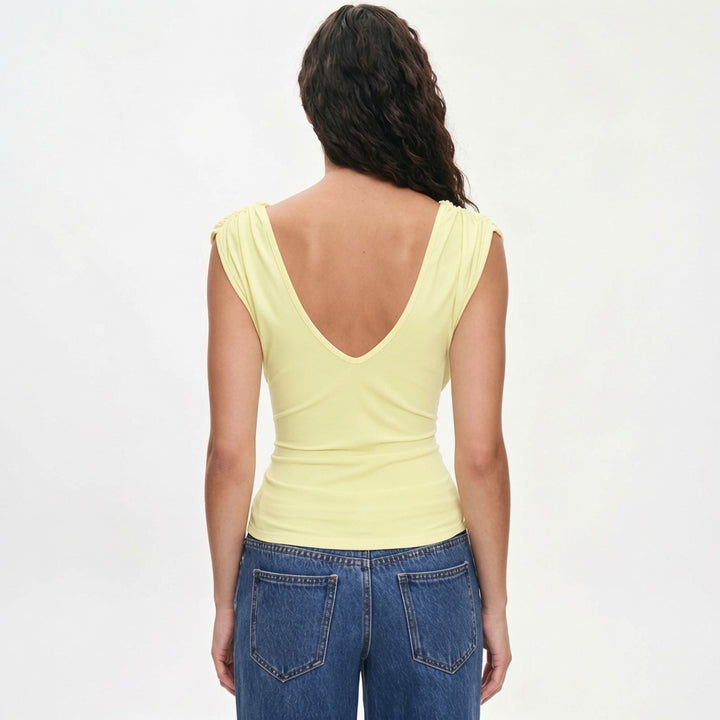 The Elara Twist-Front Deep V Sleeveless Top