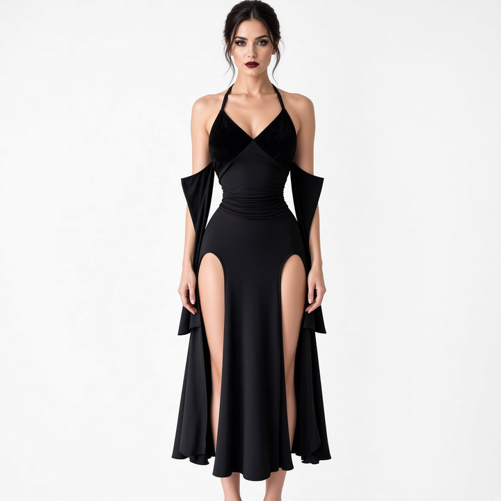 The Elara Detachable Sleeve Slit Maxi Dress