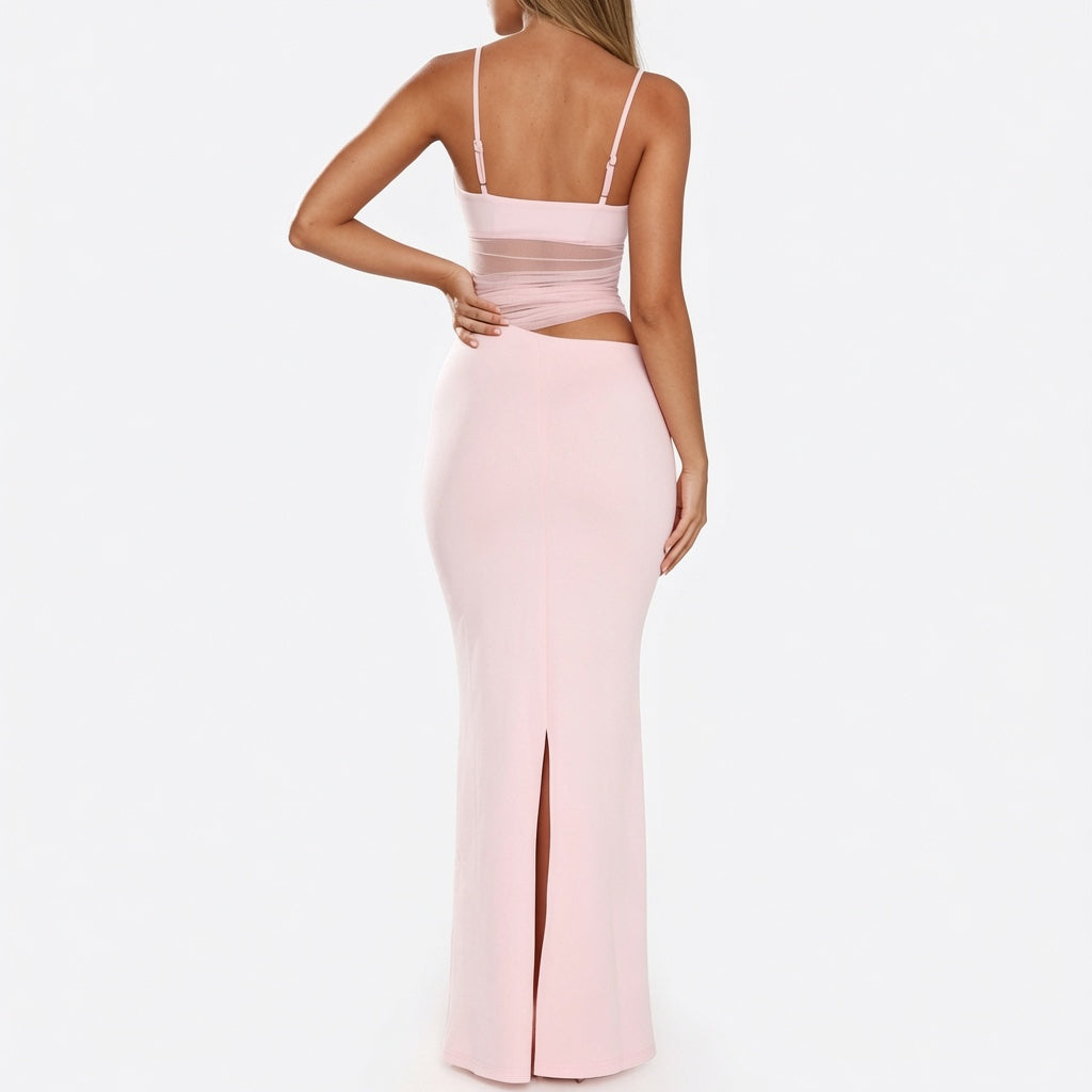 The Elara Sheer Mesh Cami Maxi Dress