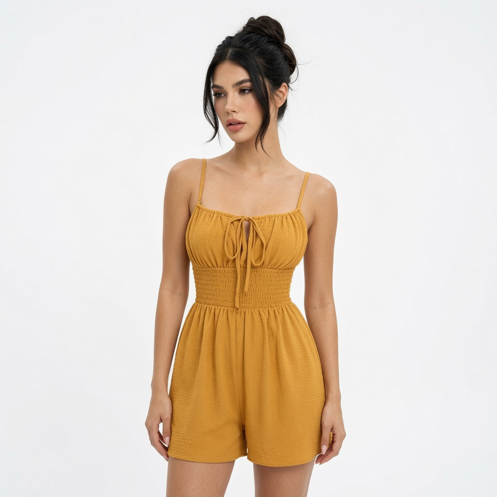 The Elara Smocked Tie Front Romper