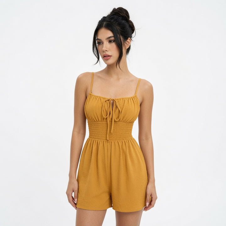 The Elara Smocked Tie Front Romper