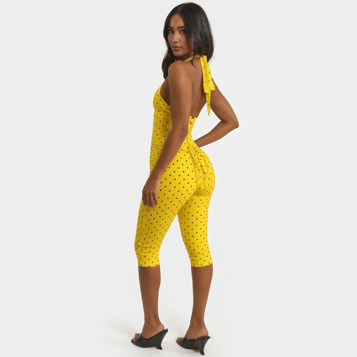 The Elara Polka Dot Fishbone Corset Capri Set