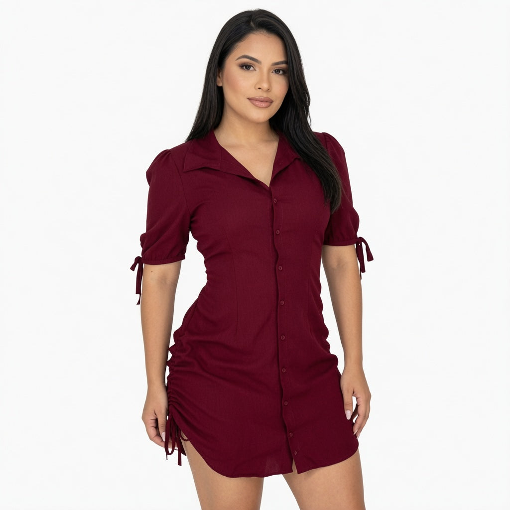The Elara Luna Ruched Shirt Dress