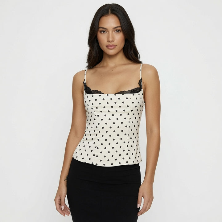 The Elara Polka-Dot Lace Illusion Cami Top