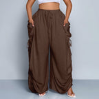 The Elara Wide Leg Cargo Pants with Adjustable Ties
