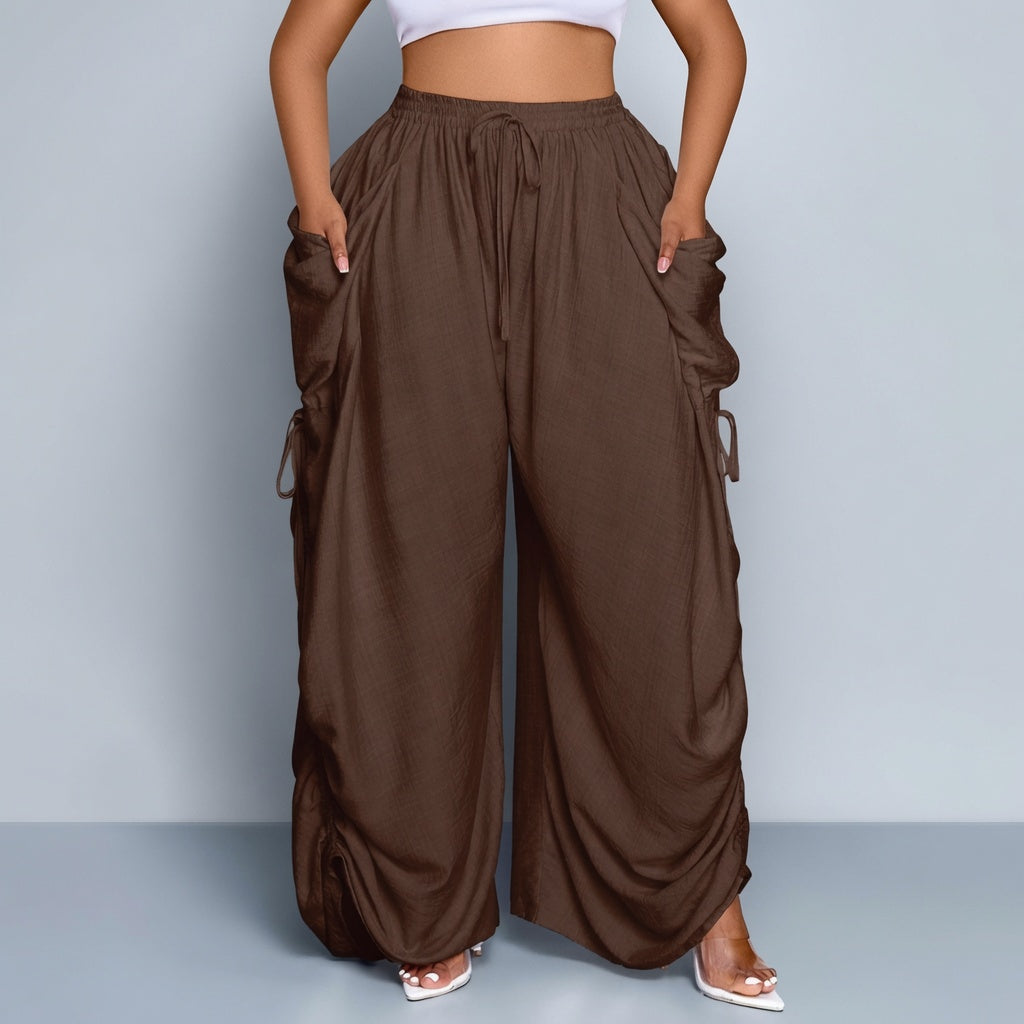 The Elara Wide Leg Cargo Pants with Adjustable Ties