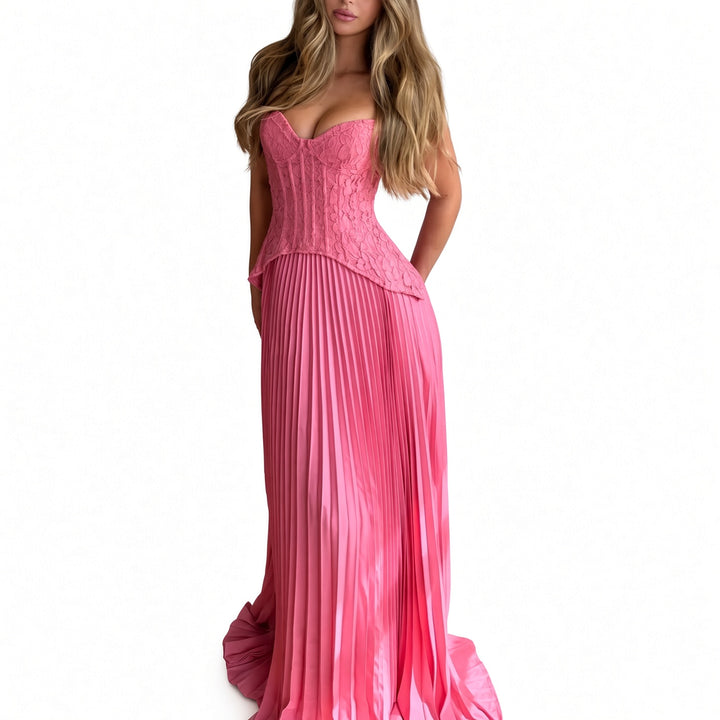 The Elara Maris Sculpted Pleat Maxi Dress