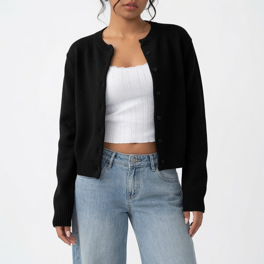 The Elara Lightweight Cropped Button Cardigan