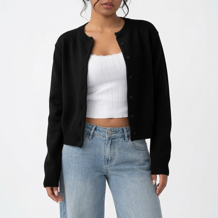 The Elara Lightweight Cropped Button Cardigan