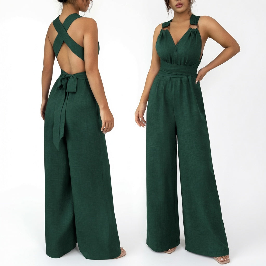 The Elara Ring Detail Wide Leg Romper