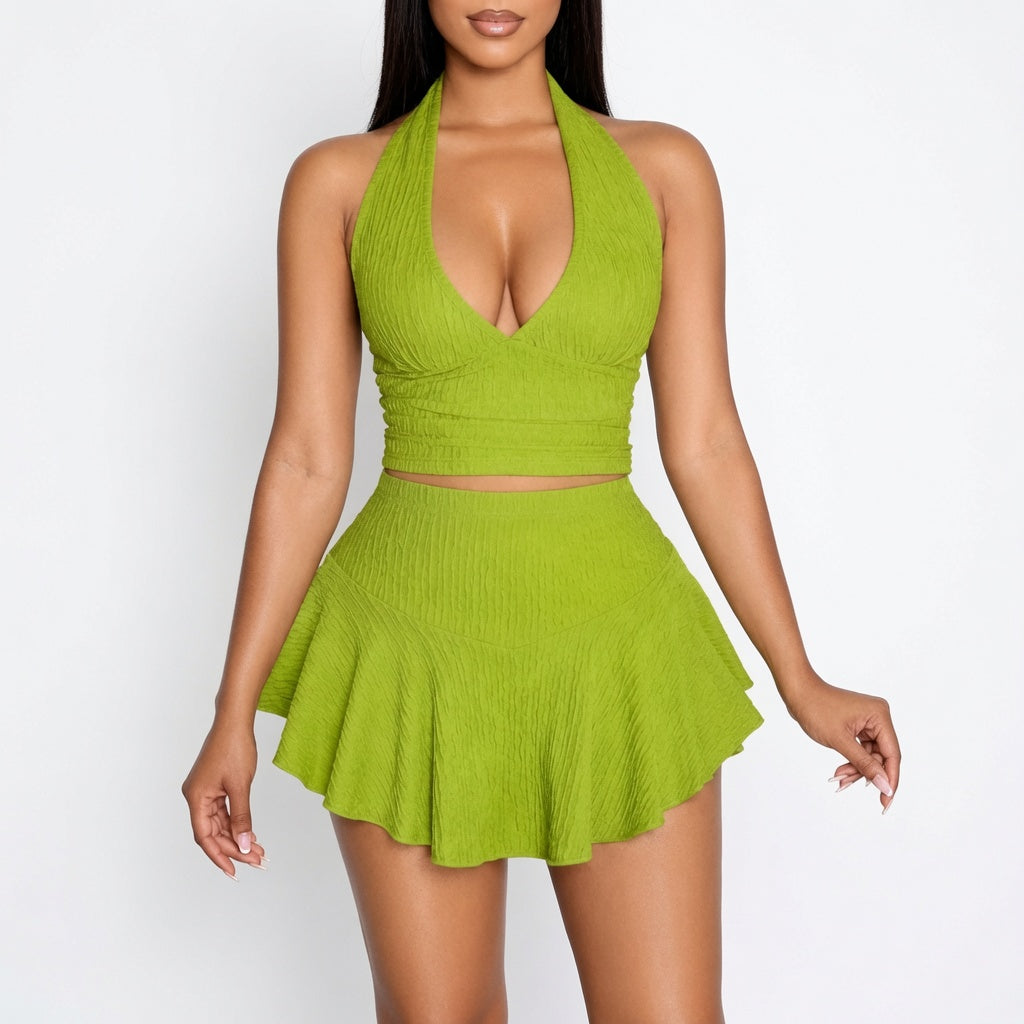 The Elara Soleil Backless Ruffle Two Piece Set