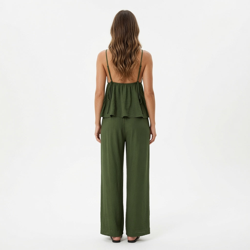The Elara Luxe Draped Cami Wide Leg Set