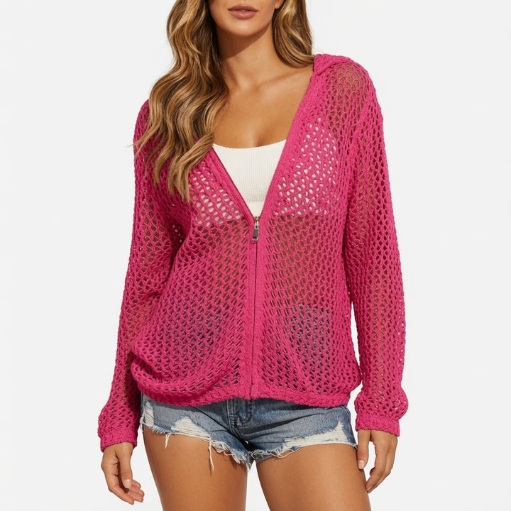 The Elara Open-Knit Hooded Zip Cover-Up