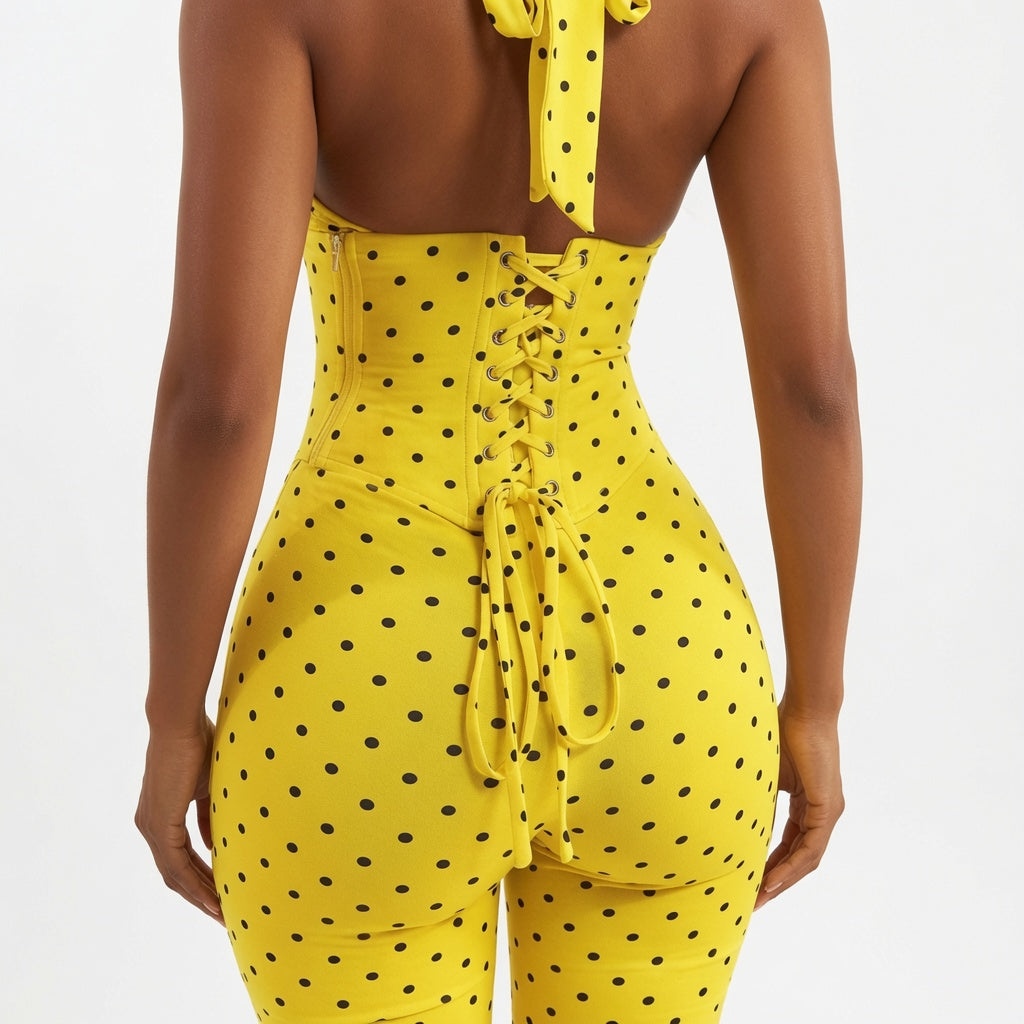 The Elara Polka Dot Fishbone Corset Capri Set