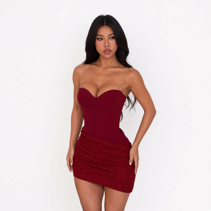 The Elara Celeste Sparkle Draped Mini Dress