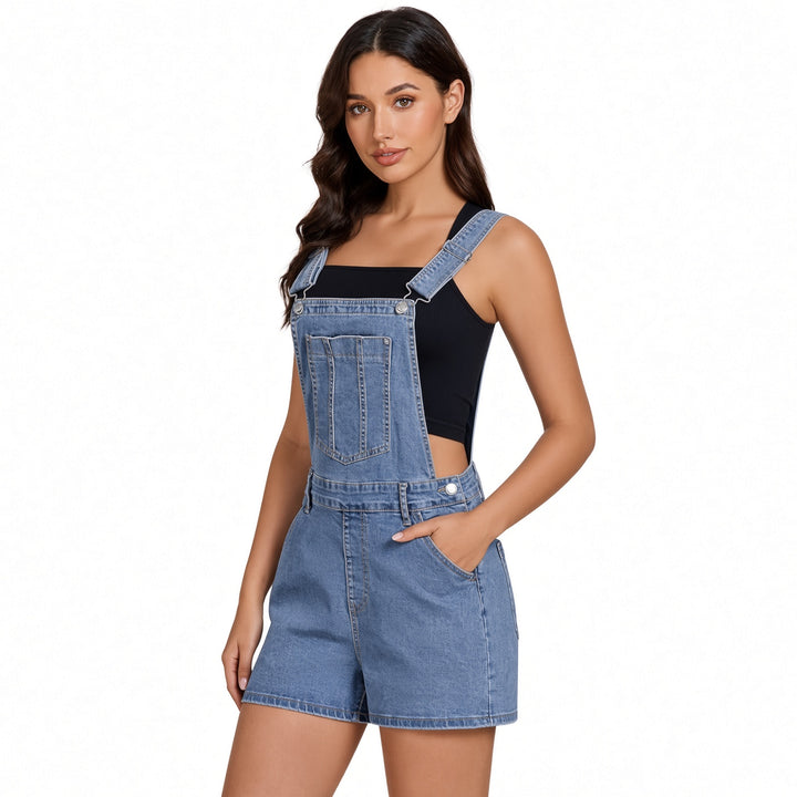 The Elara Aileen Denim Short Overalls