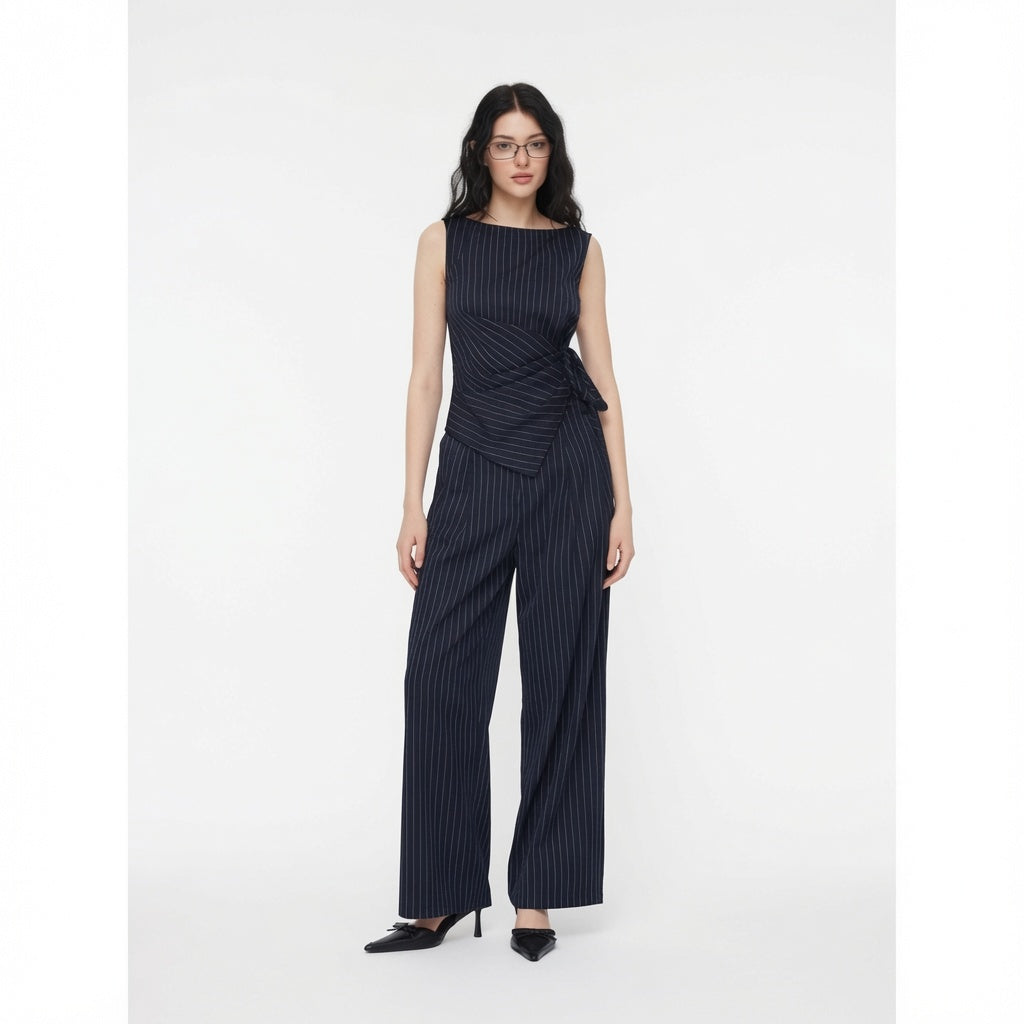 The Elara Pinstripe Wrap Knotted Set
