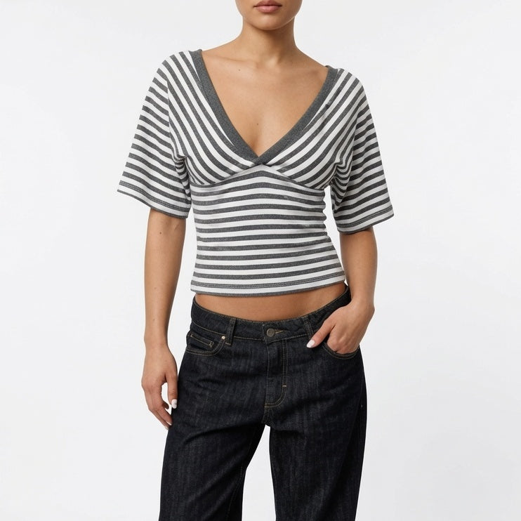 The Elara Striped Wrap Crop Top