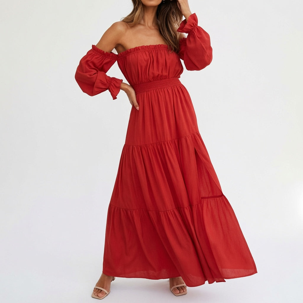 Boho Off-Shoulder Smocked Tiered Maxi Dress