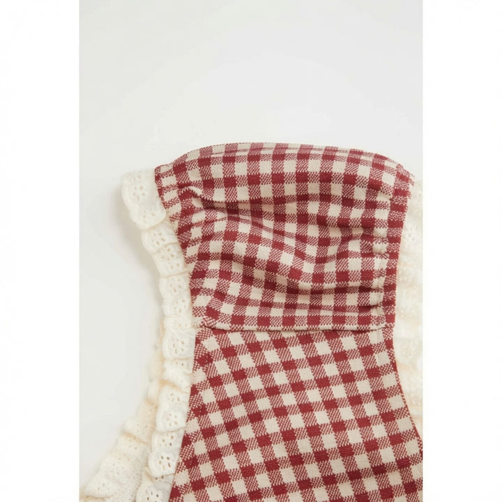 The Elara Gingham Sweetheart Crop Top