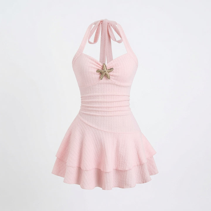 The Elara Starfish Halter Ruffle Ribbed  Mini
