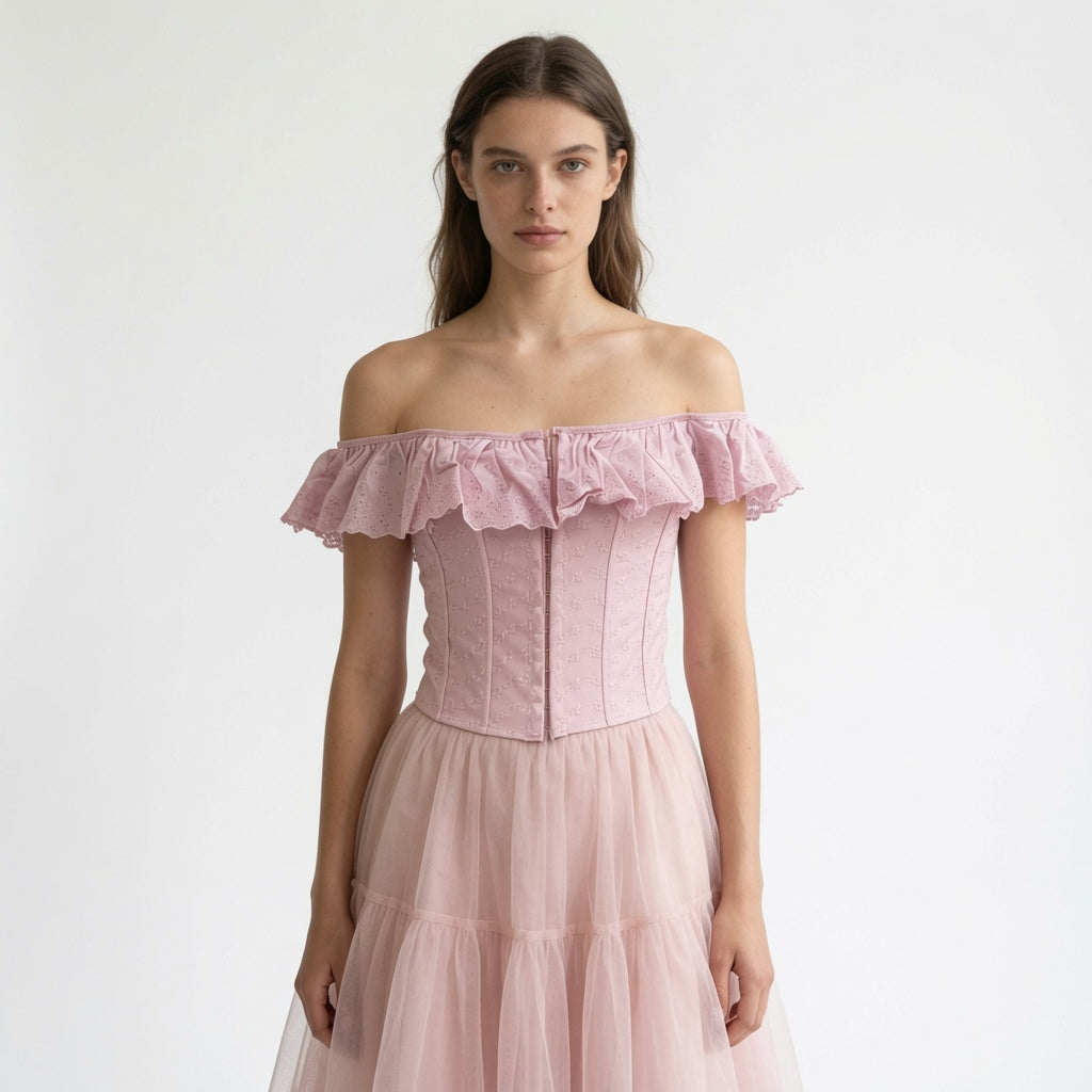The Elara Ruffle Off-Shoulder Corset Top